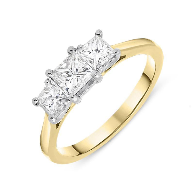 18ct Yellow Gold 1.00ct Diamond Princess Cut Trilogy Ring