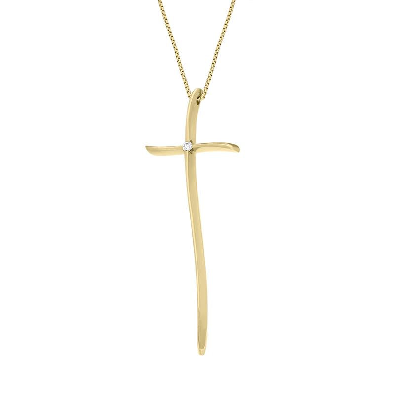 00027734 18ct Yellow Gold 0.02ct Diamond Cross Necklace P587C 