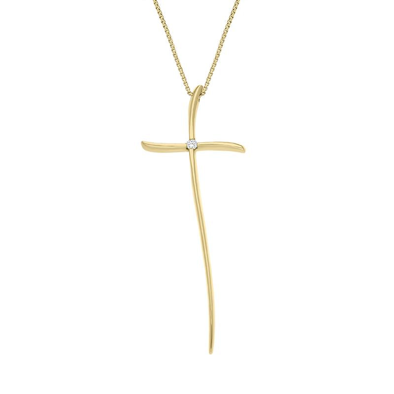 00027734 18ct Yellow Gold 0.02ct Diamond Cross Necklace P587C 