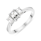 00124041 Platinum 0.88ct Diamond Emerald Cut Trilogy Ring, FEU-1218