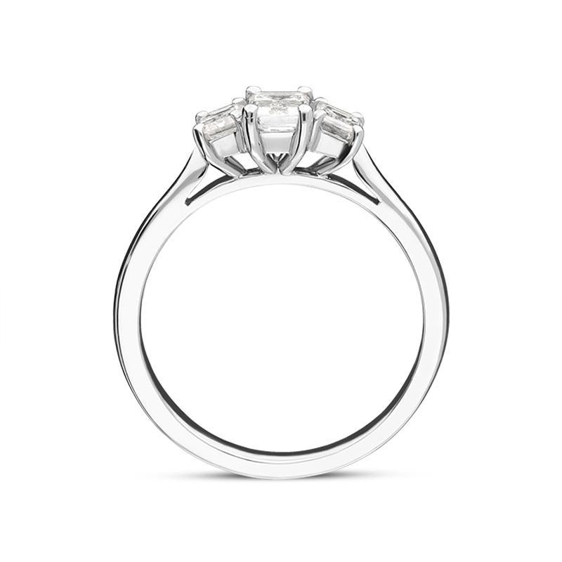00124041 Platinum 0.88ct Diamond Emerald Cut Trilogy Ring, FEU-1218