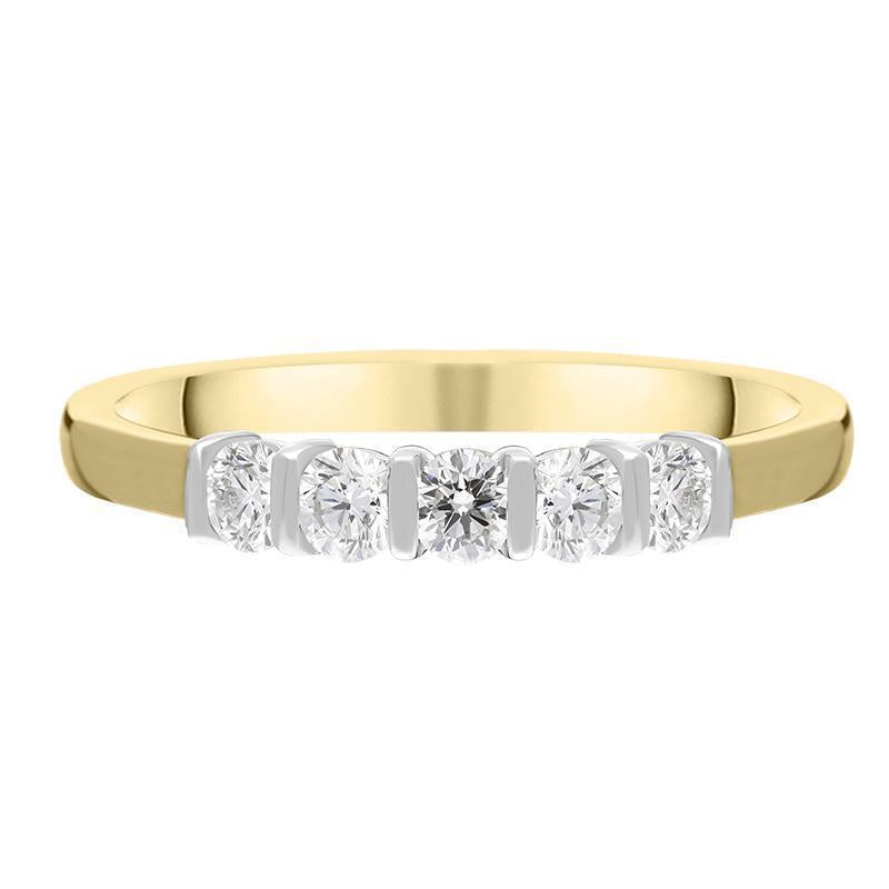 18ct Yellow Gold 0.35ct Diamond Five Stone Bar Set Wedding Ring