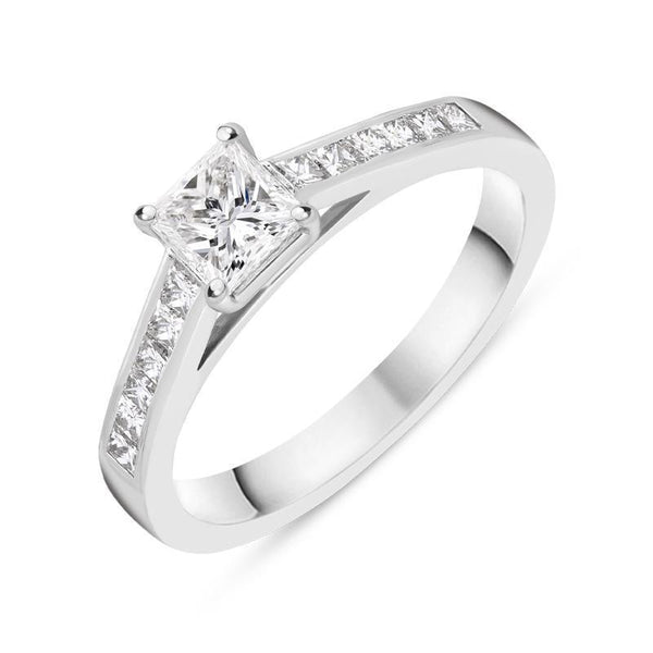 C W Sellors Platinum 0.70ct Diamond Princess Cut Shoulder Solitaire Ring, FEU-1477