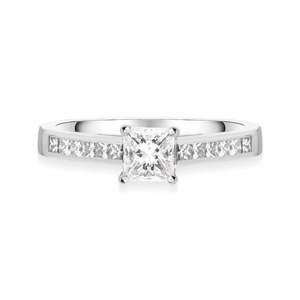 C W Sellors Platinum 0.70ct Diamond Princess Cut Shoulder Solitaire Ring, FEU-1477