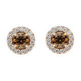 18ct Rose Gold Brown and White Diamond Round Cluster Stud Earrings BLC-249