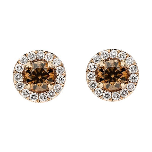 18ct Rose Gold Brown and White Diamond Round Cluster Stud Earrings BLC-249