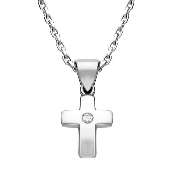 18ct White Gold 0.07ct Diamond Concave Cross Necklace P333