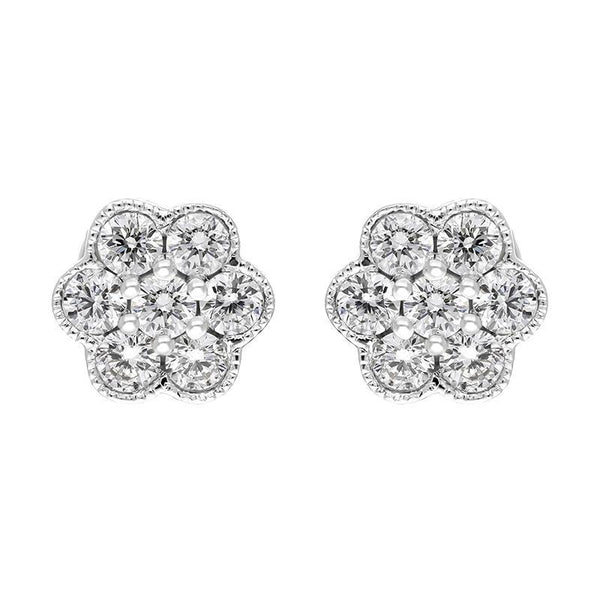 18ct White Gold 0.25ct Diamond Flower Cluster Stud Earrings FEU-2273