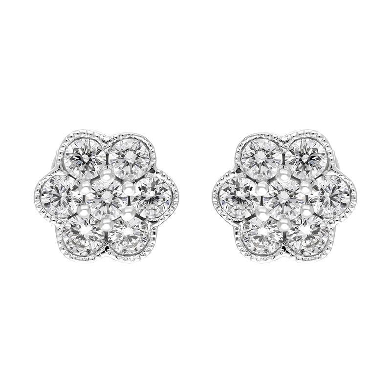 18ct White Gold 0.25ct Diamond Flower Cluster Stud Earrings FEU-2273