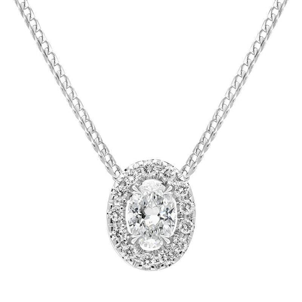 18ct White Gold 0.44ct Diamond Pave Oval Necklace, BLC-197.