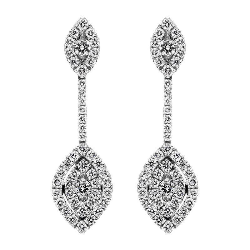 18ct White Gold 0.88ct Diamond Marquise Drop Earrings, PJW-017