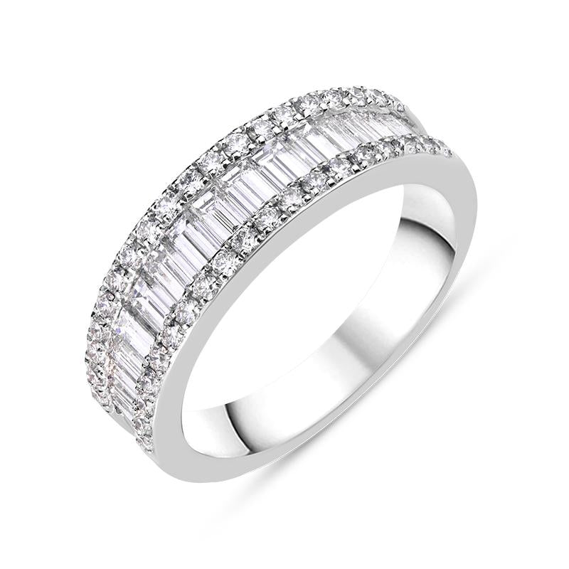 18ct White Gold Diamond Baguette Cut Half Eternity Ring, FEU-2370