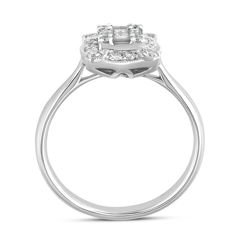 18ct White Gold Diamond Baguette Cut Vintage Style Cluster Ring FEU-2371_3