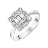 18ct White Gold Diamond Baguette Round Brilliant Cut Cluster Ring, FEU-2492