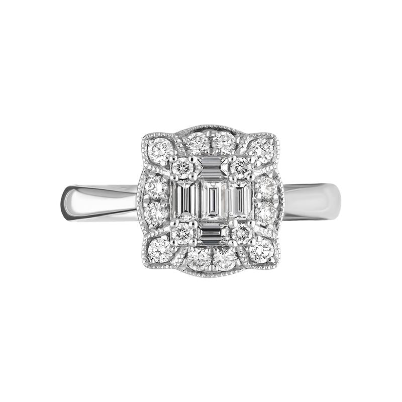 18ct White Gold Diamond Baguette Round Brilliant Cut Cluster Ring, FEU-2492_2