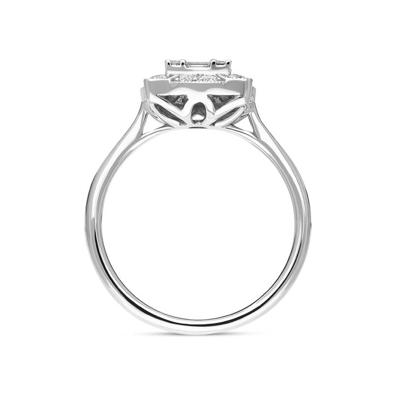 18ct White Gold Diamond Baguette Round Brilliant Cut Cluster Ring, FEU-2492_3