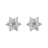 18ct White Gold Diamond Cluster Flower Stud Earrings, E00135.