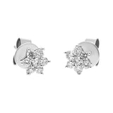 18ct White Gold Diamond Cluster Flower Stud Earrings, E00135_2