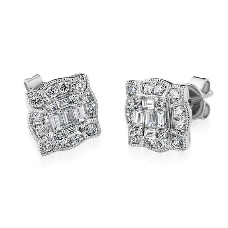 18ct White Gold Diamond Cluster Stud Earrings, FEU-2375._2
