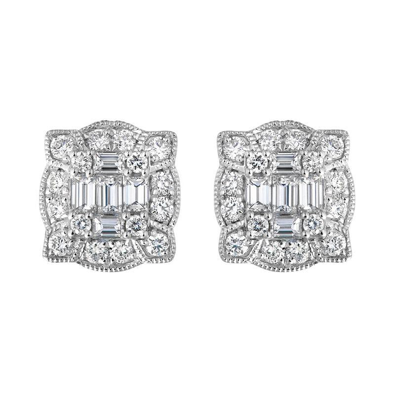 18ct White Gold Diamond Cluster Stud Earrings, FEU-2375.