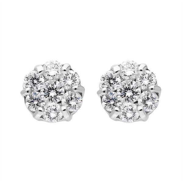 18ct White Gold Diamond Cluster Stud Earrings, FEU-2525. 