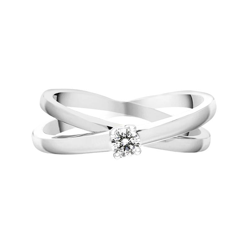18ct White Gold Diamond Cross Over Solitaire Ring BLC-156