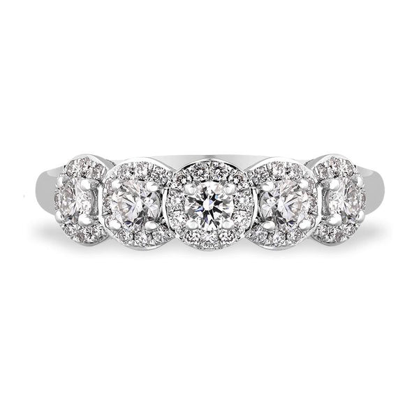 18ct White Gold Diamond Five Stone Pave Cluster Ring, FEU-2365_2