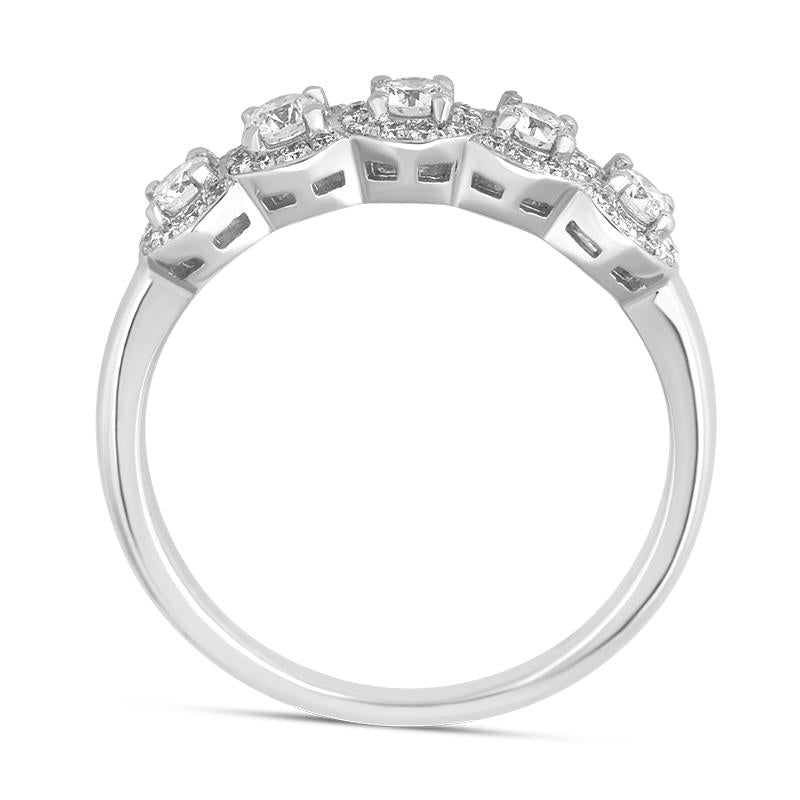 18ct White Gold Diamond Five Stone Pave Cluster Ring, FEU-2365_3