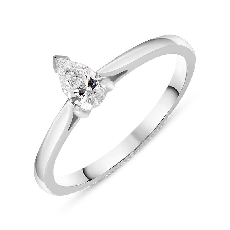 18ct White Gold Diamond Pear Cut Solitaire Ring, FEU-2362