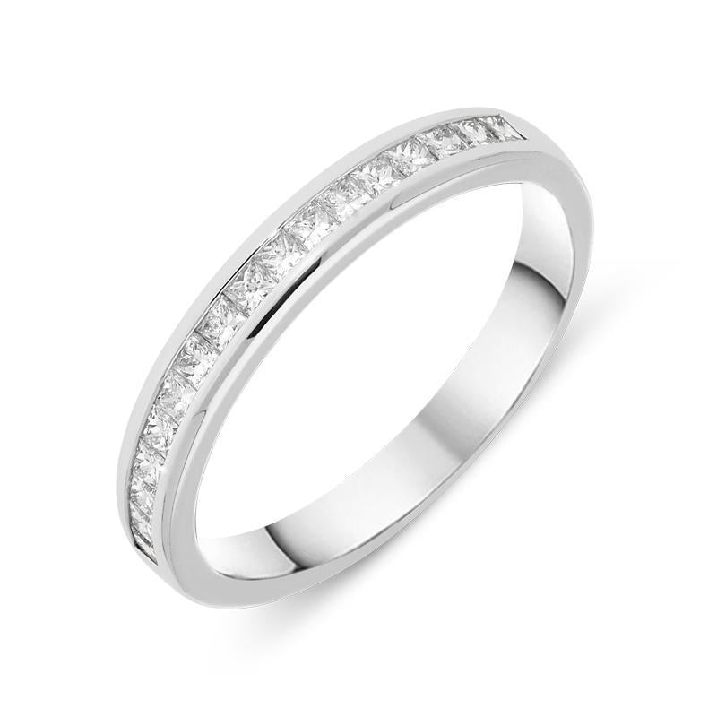 18ct White Gold Diamond Princess Cut Half Eternity Ring, BNN-080.