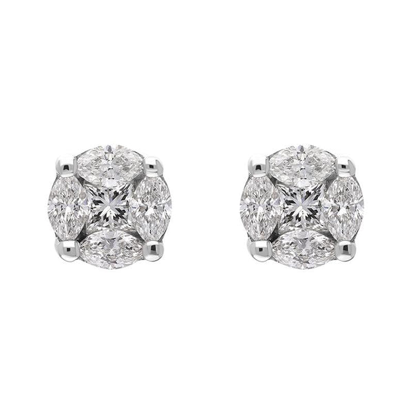 18ct White Gold Diamond Princess and Marquise Cut Cluster Stud Earring My Last Rolo The Official Website