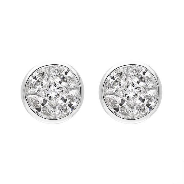 18ct White Gold Diamond Princess and Marquise Cut Cluster Stud Earrings, FEU-2523. 