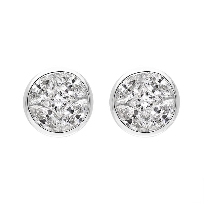 18ct White Gold Diamond Princess and Marquise Cut Cluster Stud Earrings, FEU-2523. 