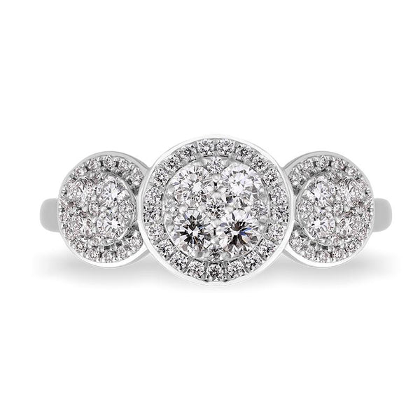 18ct White Gold Diamond Trilogy Cluster Ring, FEU-2364_2