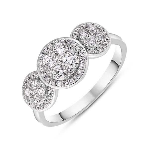 18ct White Gold Diamond Trilogy Cluster Ring, FEU-2364