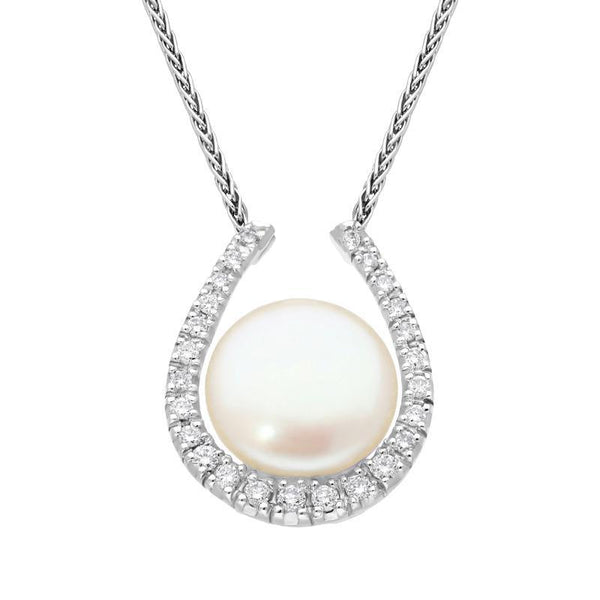 18ct White Gold Pink Pearl Diamond Horseshoe Necklace N1PAR