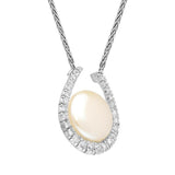 18ct White Gold Pink Pearl Diamond Horseshoe Necklace N1PAR