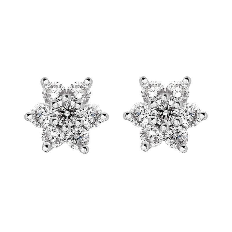 18ct White and Yellow Gold Diamond Cluster Stud Earrings, FEU-2488. 
