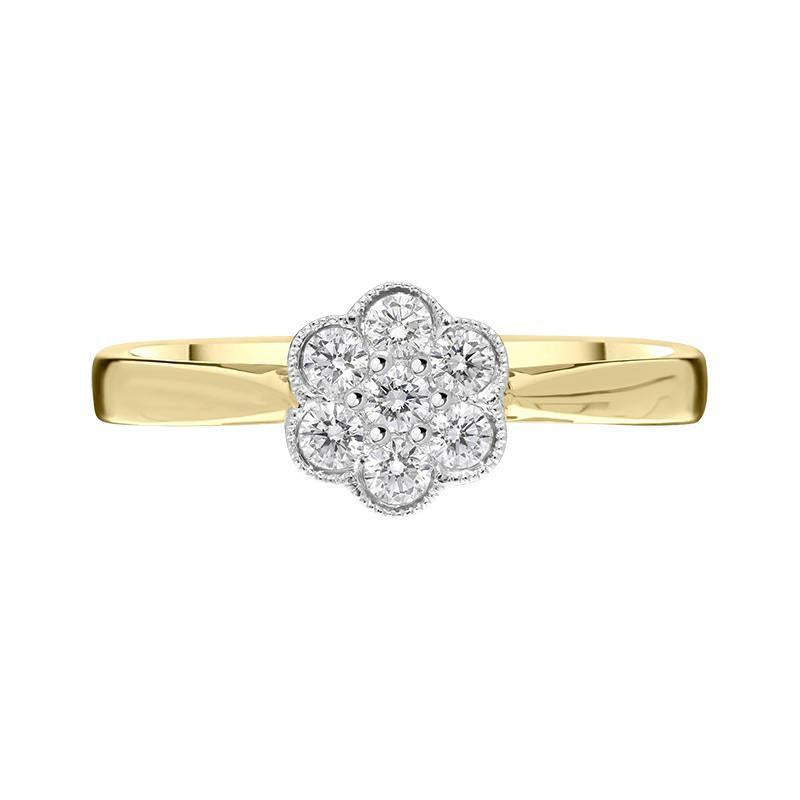 18ct Yellow Gold 0.23ct Diamond Flower Cluster Ring, FEU-2297