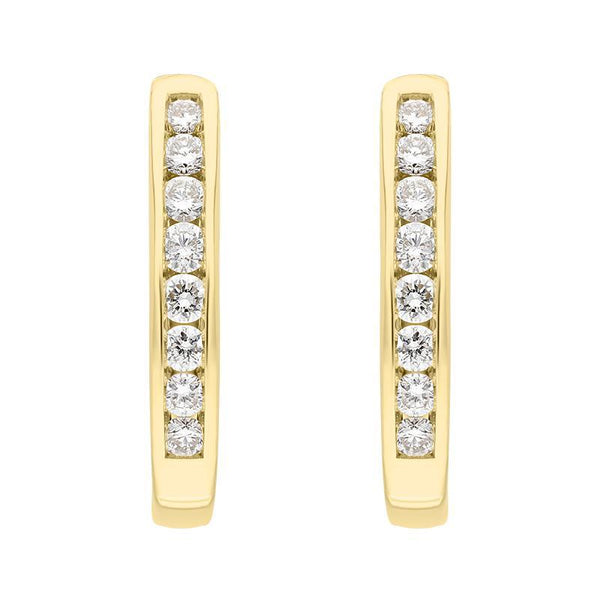 18ct Yellow Gold 0.30ct Diamond Channel Set Hoop Earrings FEU-2267