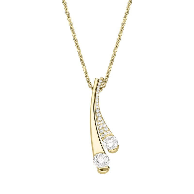 18ct Yellow Gold Diamond Double Drop Necklace, STC-065.