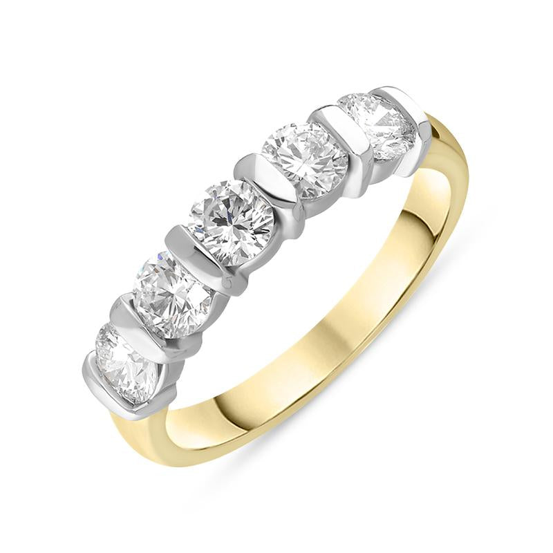 18ct Yellow Gold Diamond Five Stone Bar Set Half Eternity Ring, FEU-2398.