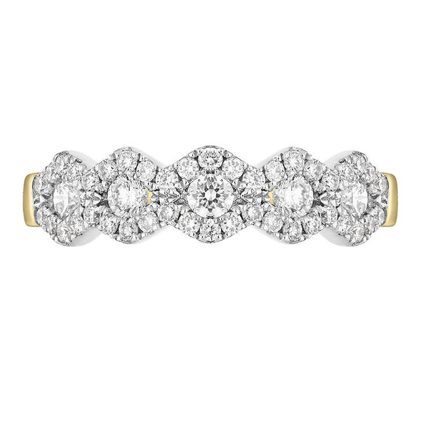 18ct Yellow Gold Diamond Five Stone Cluster Half Eternity Ring, FEU-2486_2