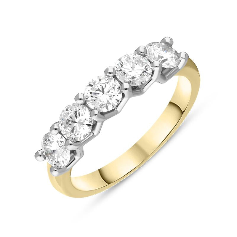 18ct Yellow Gold Diamond Five Stone Half Eternity Ring, FEU-1696