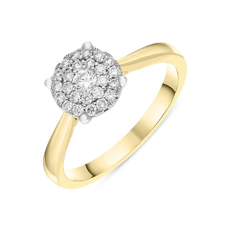 18ct Yellow Gold Diamond Round Brilliant Cut Cluster Ring, FEU-2485