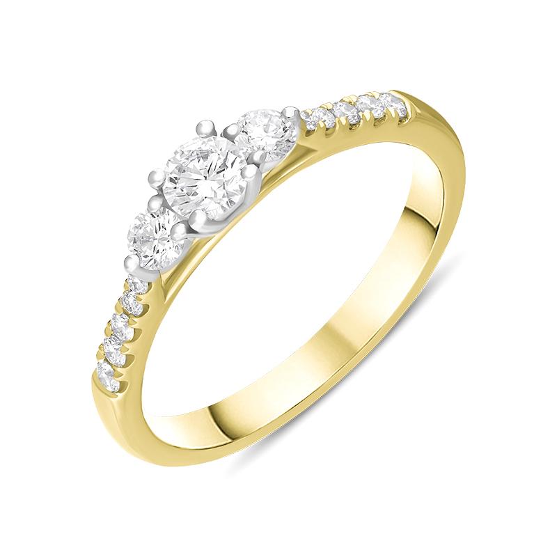 18ct Yellow Gold Diamond Three Stone Shoulder Set Ring, FEU-2528