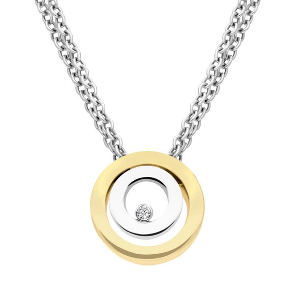 18ct Yellow White Gold Solitaire Diamond Double Round Necklace 273046AVP
