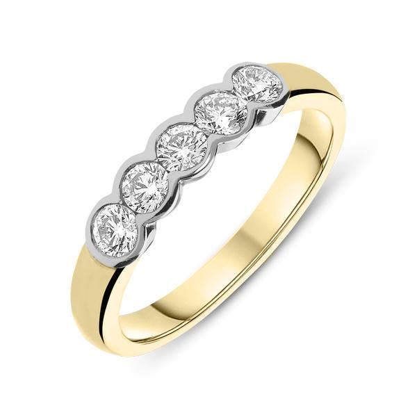 18ct Yellow Gold 0.75ct Diamond Five Stone Half Eternity Ring