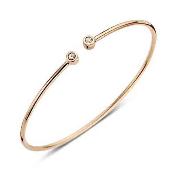 18ct Rose Gold 0.10ct Diamond Two Stone Cuff Bangle BLC-019