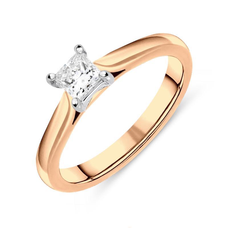 18ct Rose Gold 0.20ct Diamond Princess Cut Solitaire Ring FEU-1292